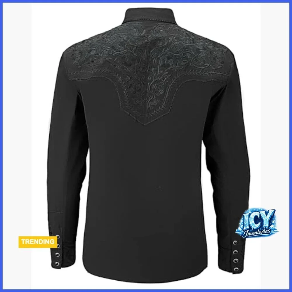 Western Embroidered Cowboy Shirt, Casual Button Down Long Sleeve